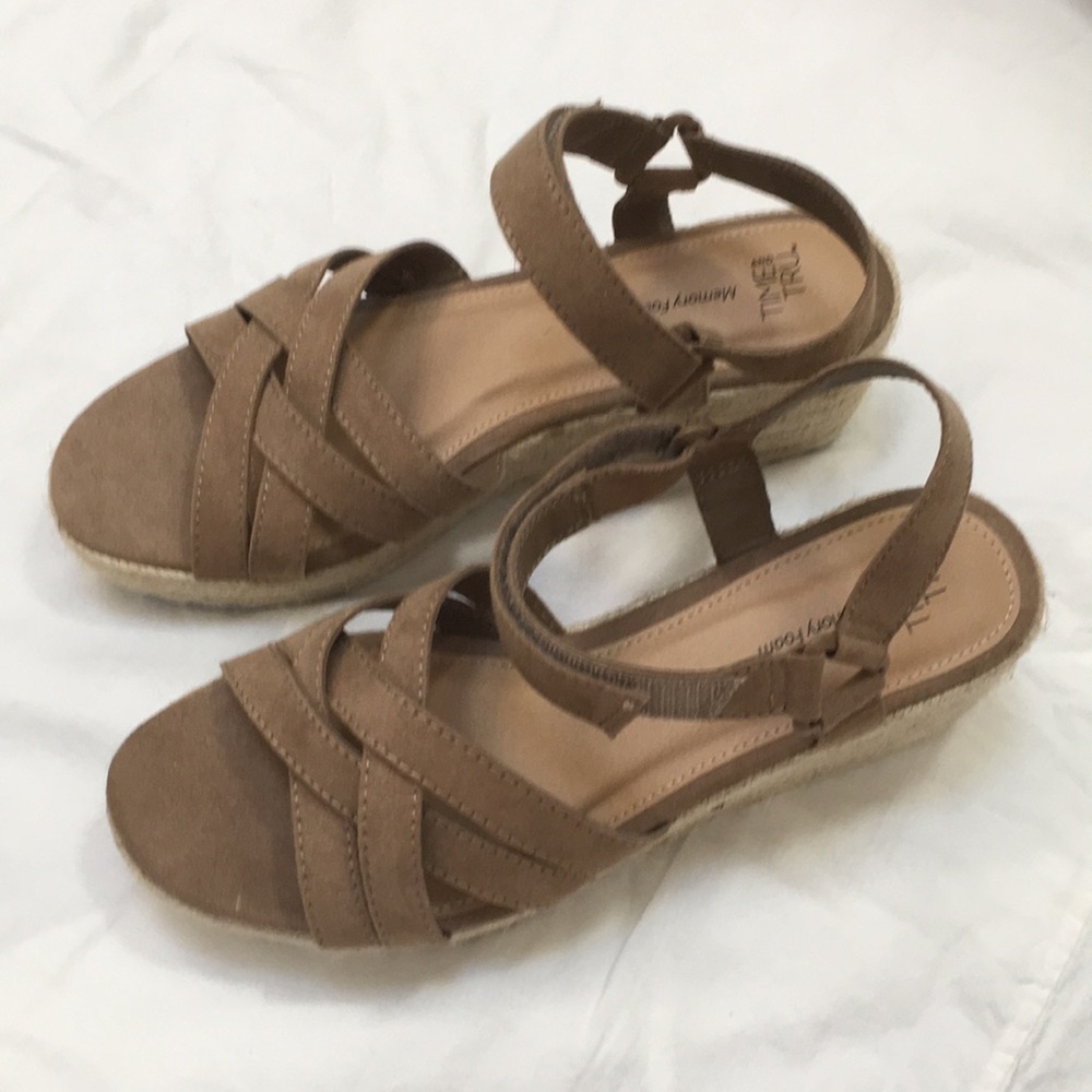 Tan Strappy Wedge Sandals